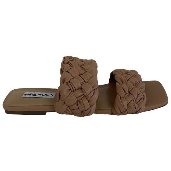 NEW Steve Madden Woven Sandals Slip On Slides Size 8.5 Nude Beige Tan Merrin - Picture 2 of 9